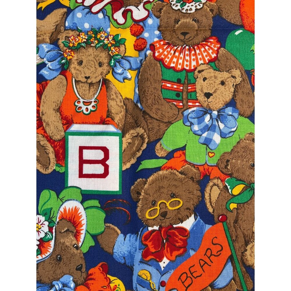 Fabric -RARE Vintage 90s Cranston VIP Dressed Up Teddy Bears Collage 36" L x 44”